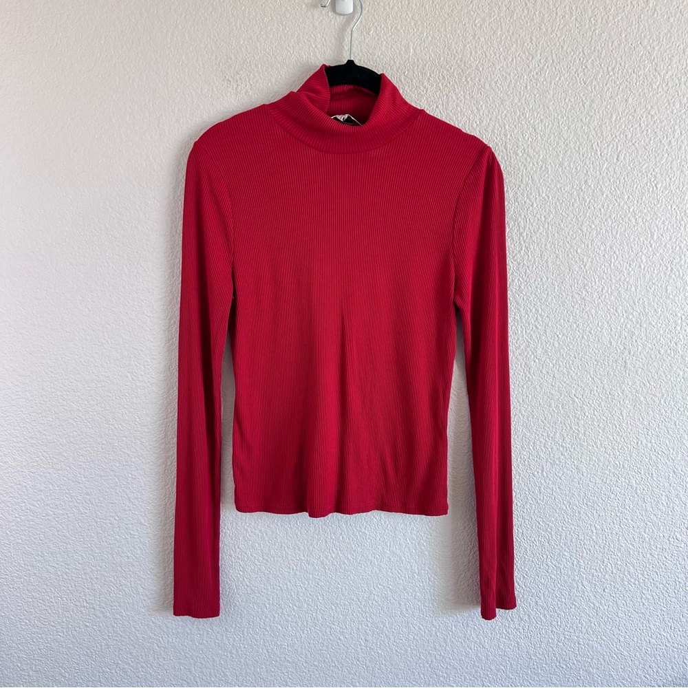 Miss Selfridge Red Long Sleeve Ribbed Turtleneck Top